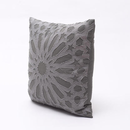 Grey cotton pillow cover, geometric, arabesque, applique cushion