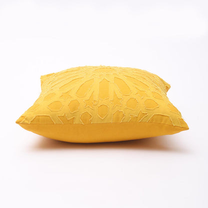 Yellow cotton pillow cover, geometric, arabesque, applique cushion