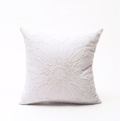 White cotton pillow cover, geometric, arabesque, appliqued cushion cover