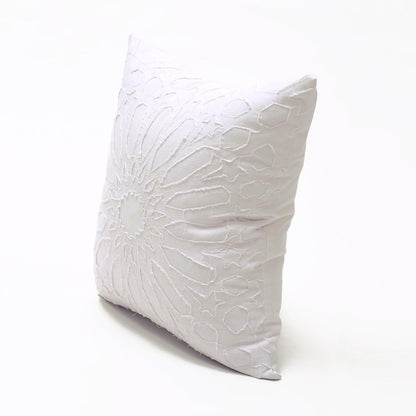 White cotton pillow cover, geometric, arabesque, appliqued cushion cover