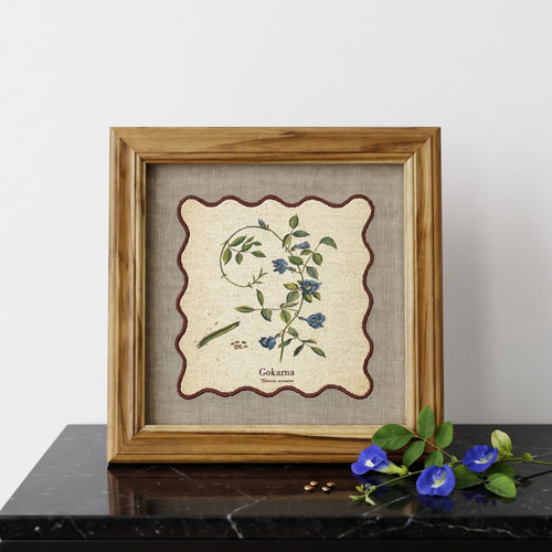 BOTANICAL HERB wall art, Gokarna motif with wooden frame, 12X12 inches