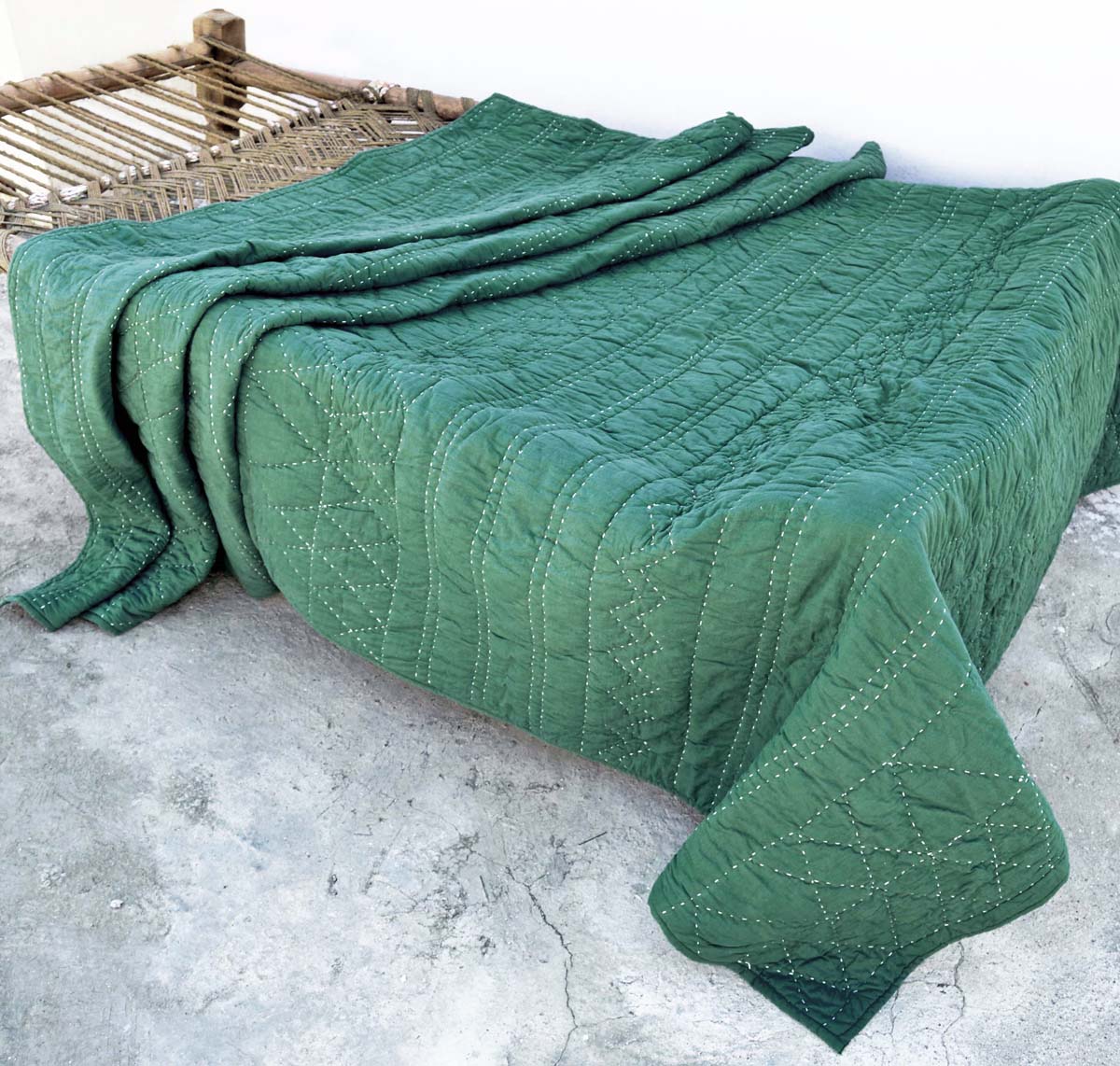 Aztec, Tropical Green, cotton kantha quilt