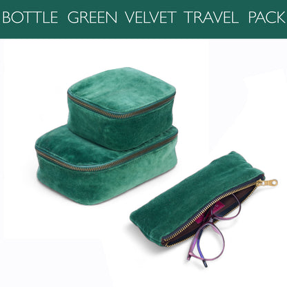 GIFT PACK - Set of 2 nesting boxes and Eye glass case in BOTTLE GREEN velvet