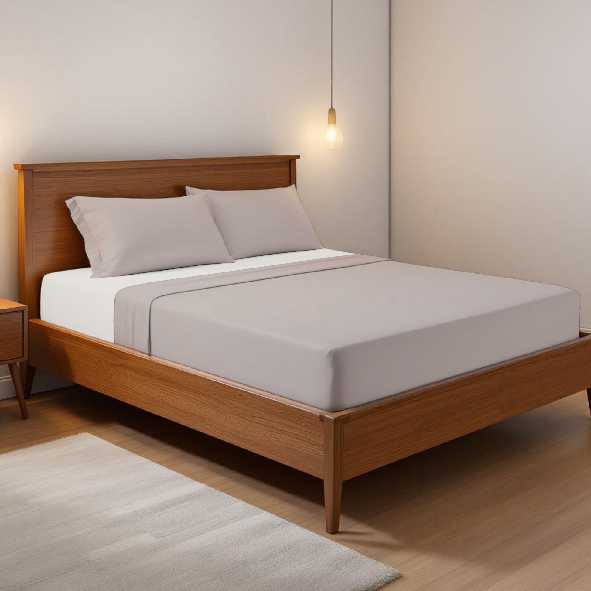CONCRETE GREY 300TC flat sheet set, premium pure cotton satin - Vliving