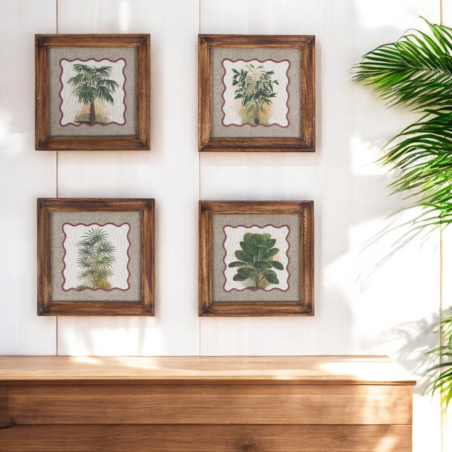 BOTANICAL - PALM -4 wall art with wooden frame, 12X12 inches