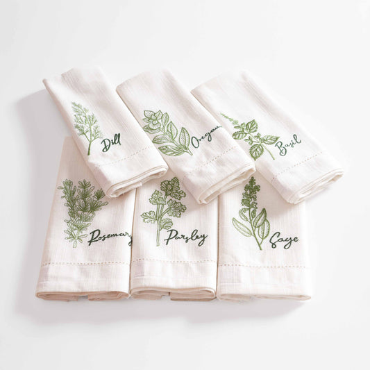 Linen Blend Cotton Napkins – Embroidered Herbs Collection with Gift Box - 18X18 inches