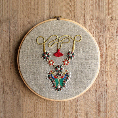 NECKLACE royal Indian jewellery wall art, embroidery and applique in hoop OR wooden frame