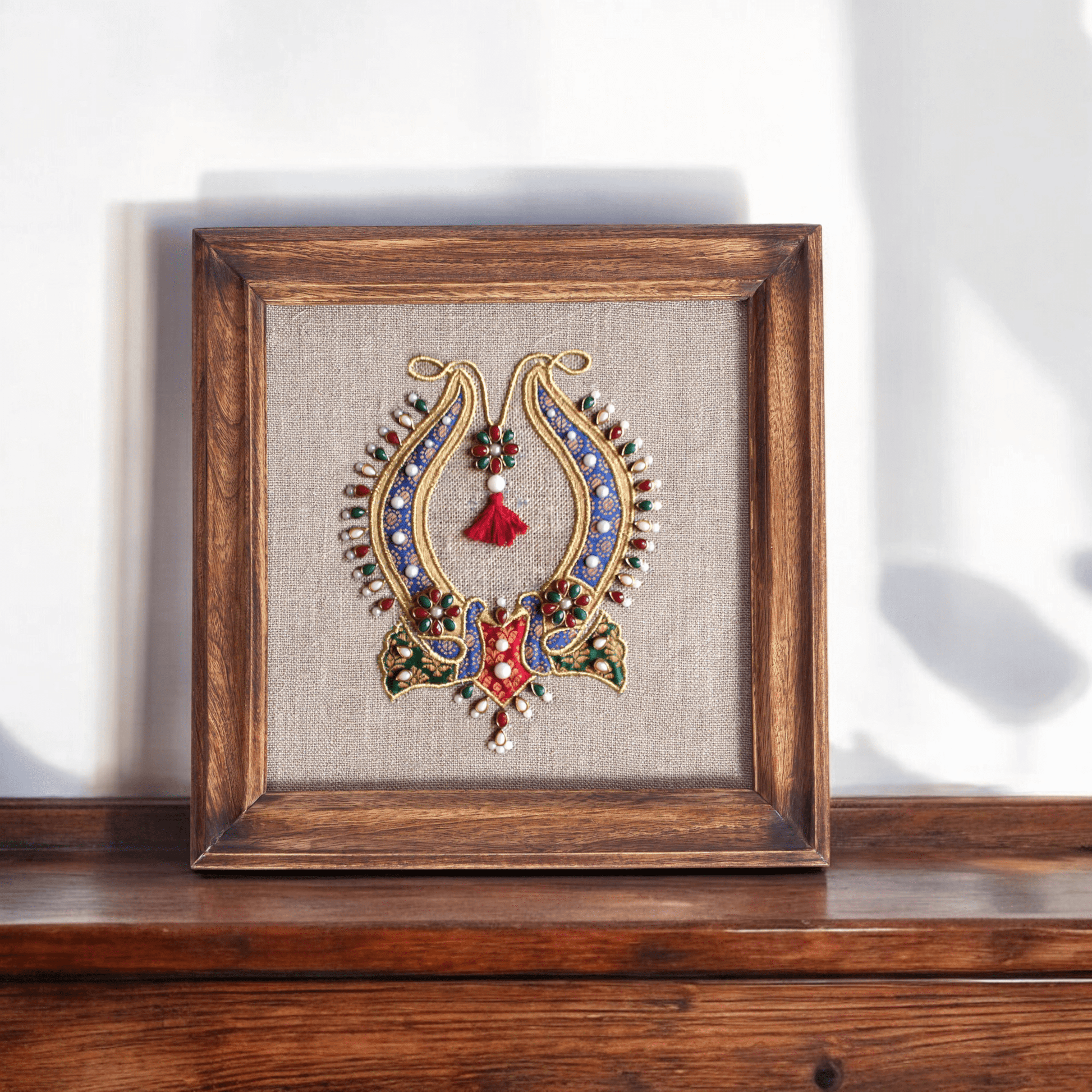 NECKLACE royal Indian jewellery wall art, embroidery and applique in hoop OR wooden frame