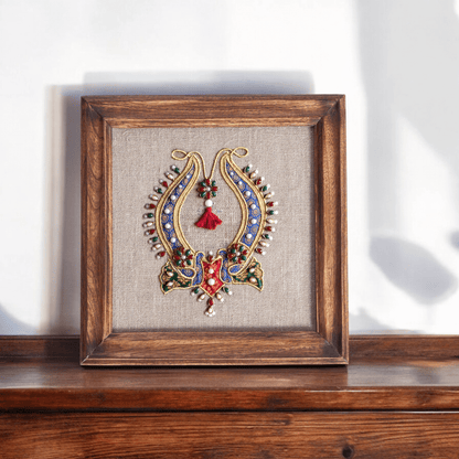 NECKLACE royal Indian jewellery wall art, embroidery and applique in hoop OR wooden frame