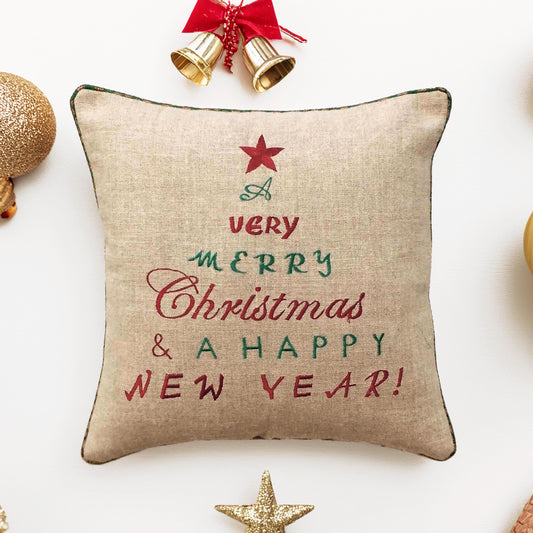 Christmas and Happy New Year Linen Cushion Cover - Vliving