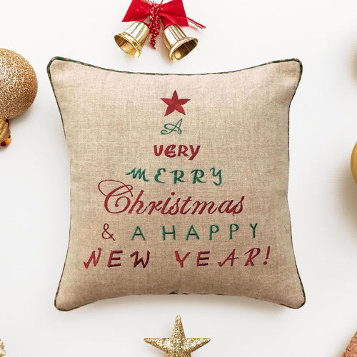 Christmas and Happy New Year Linen Cushion Cover