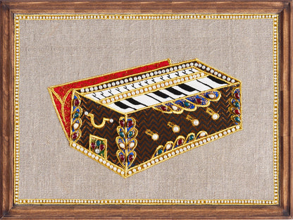 HARMONIUM Musical instrument wall art, embroidery and applique in hoop OR teak wooden frame - Vliving