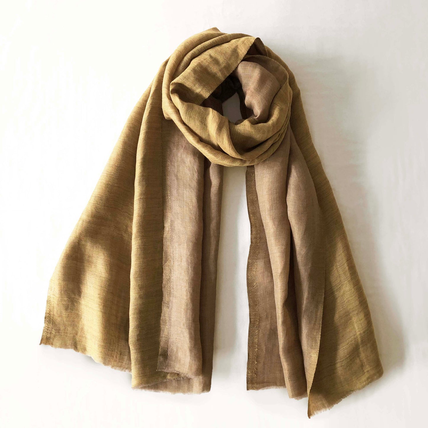 Mustard yellow and gold fine wool and zari scarf, reversible stole