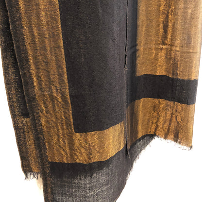 Black fine wool scarf with gold zari border, reversible stole