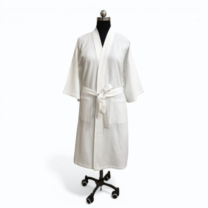 Organic Luxury Cotton White Waffle Bath Robe, Hotel style ( personalise with monogram) - Vliving