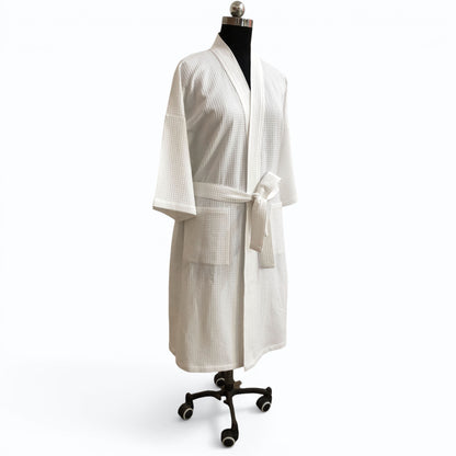 Organic Luxury Cotton White Waffle Bath Robe, Hotel style ( personalise with monogram) - Vliving