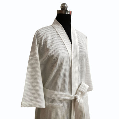Organic Luxury Cotton White Waffle Bath Robe, Hotel style ( personalise with monogram) - Vliving