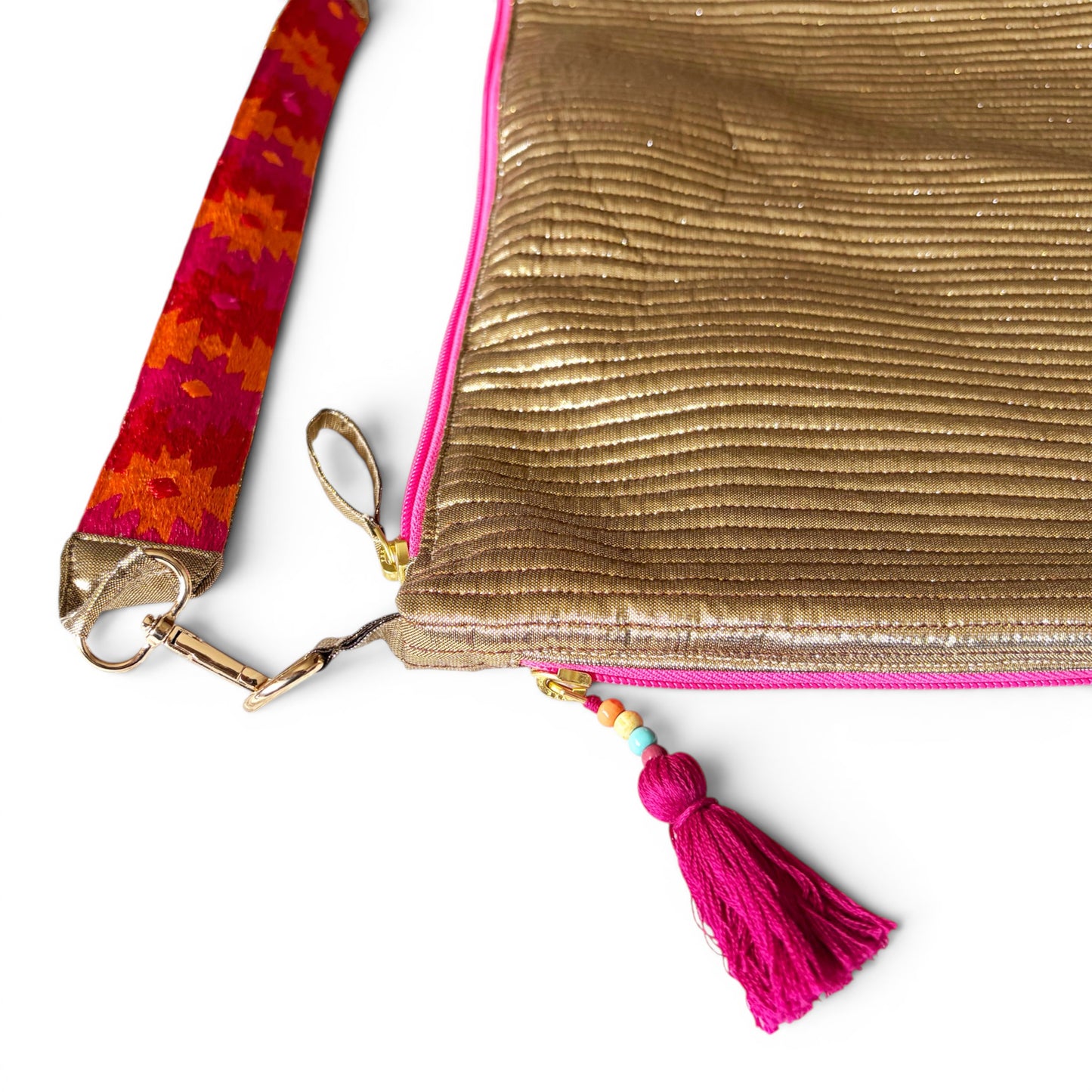Faux Silk quilted HOBO Bag, Metallic Gold, hand embroidered handle, Gift for her