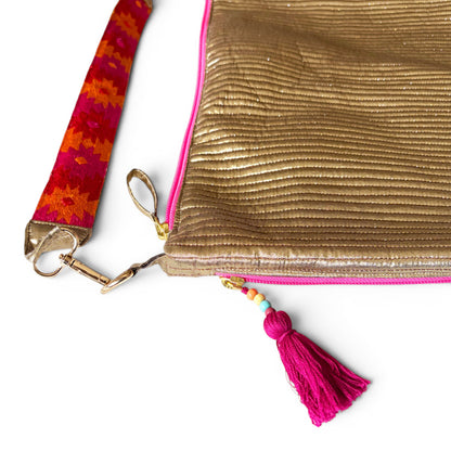 Faux Silk quilted HOBO Bag, Metallic Gold, hand embroidered handle, Gift for her