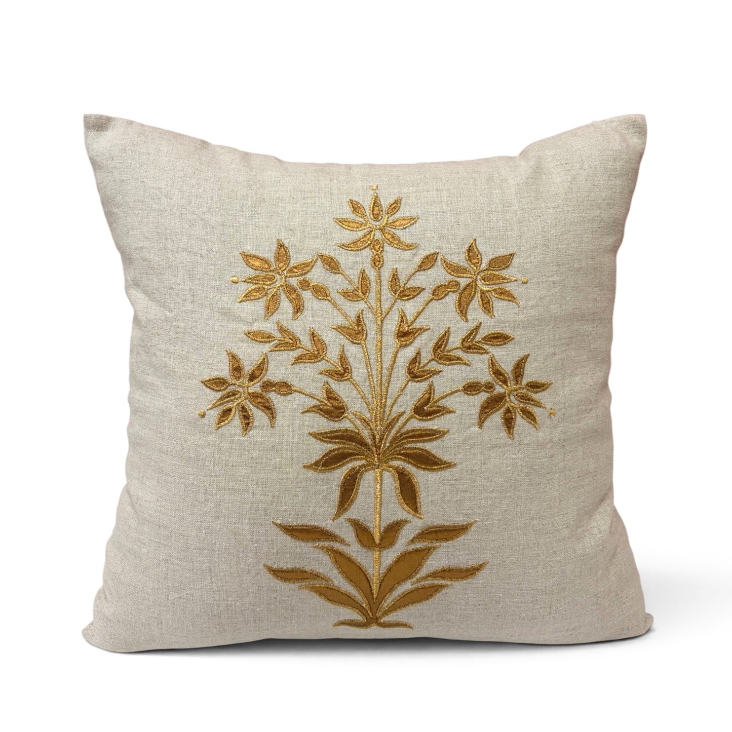 ZARI BAAG - Pure Linen Pillow Cover with Metallic Applique - 18x18 inches - Vliving