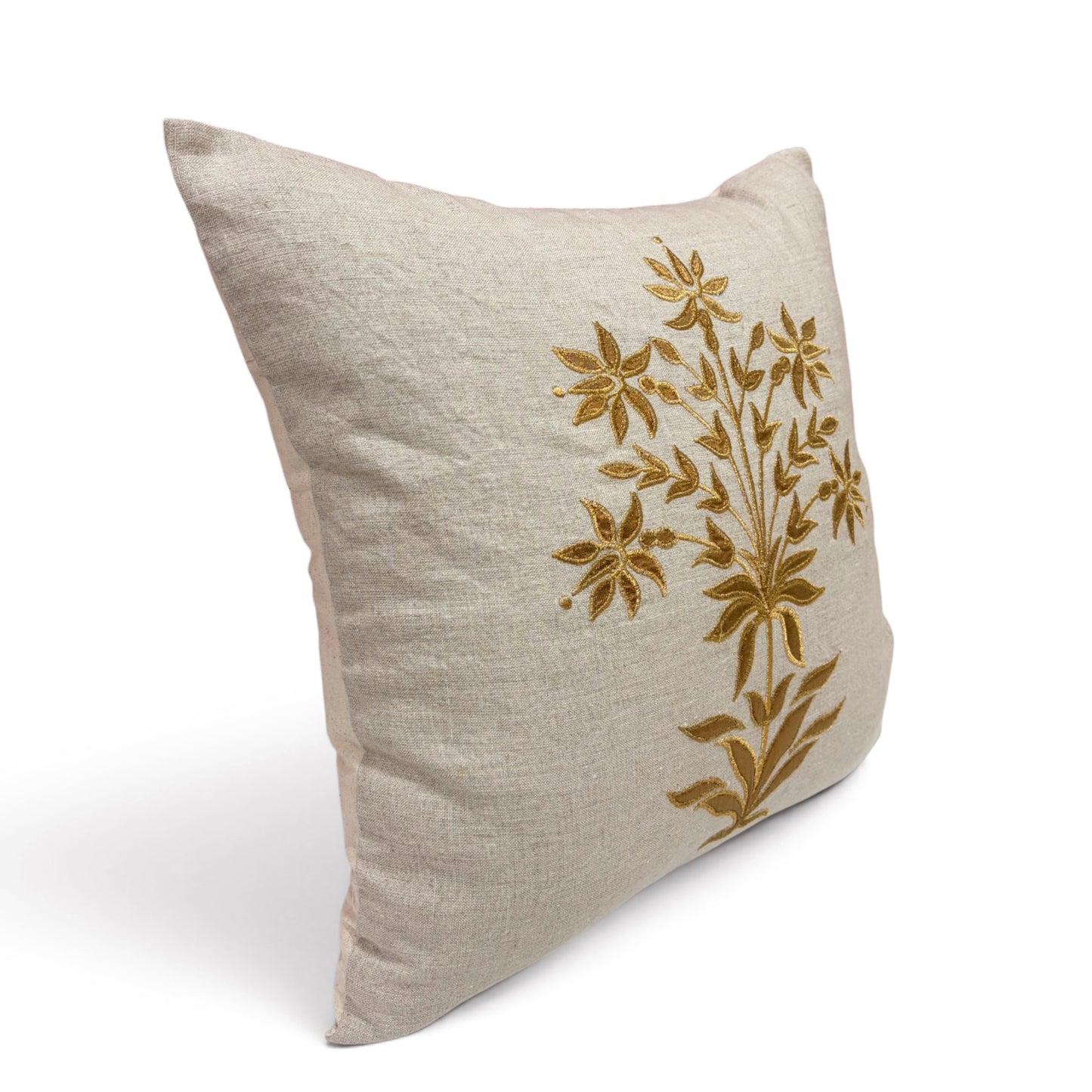 ZARI BAAG - Pure Linen Pillow Cover with Metallic Applique - 18x18 inches - Vliving