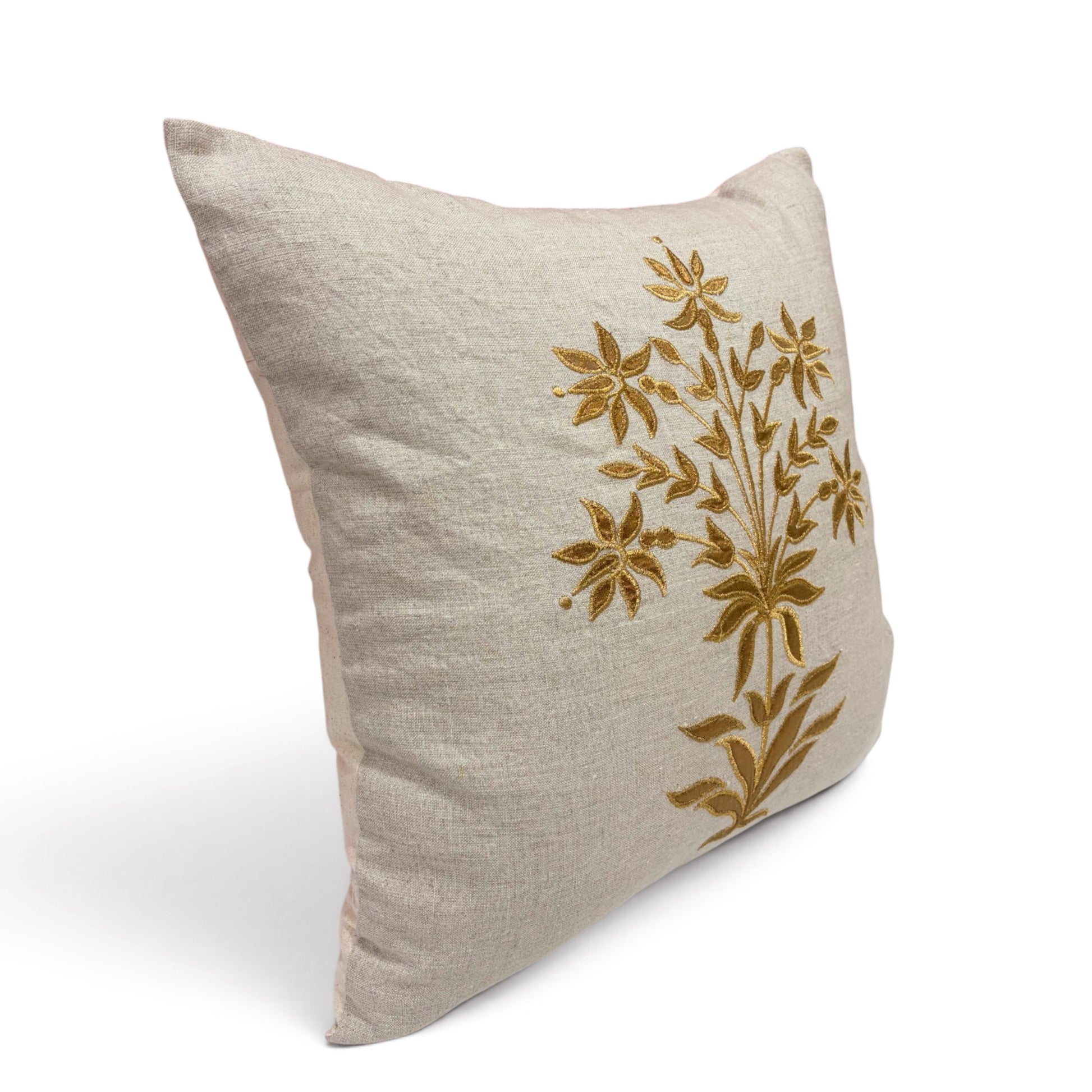 ZARI BAAG - Pure Linen Pillow Cover with Metallic Applique - 18x18 inches - Vliving