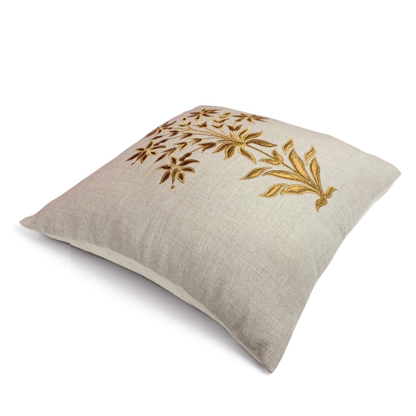 ZARI BAAG - Pure Linen Pillow Cover with Metallic Applique - 18x18 inches - Vliving