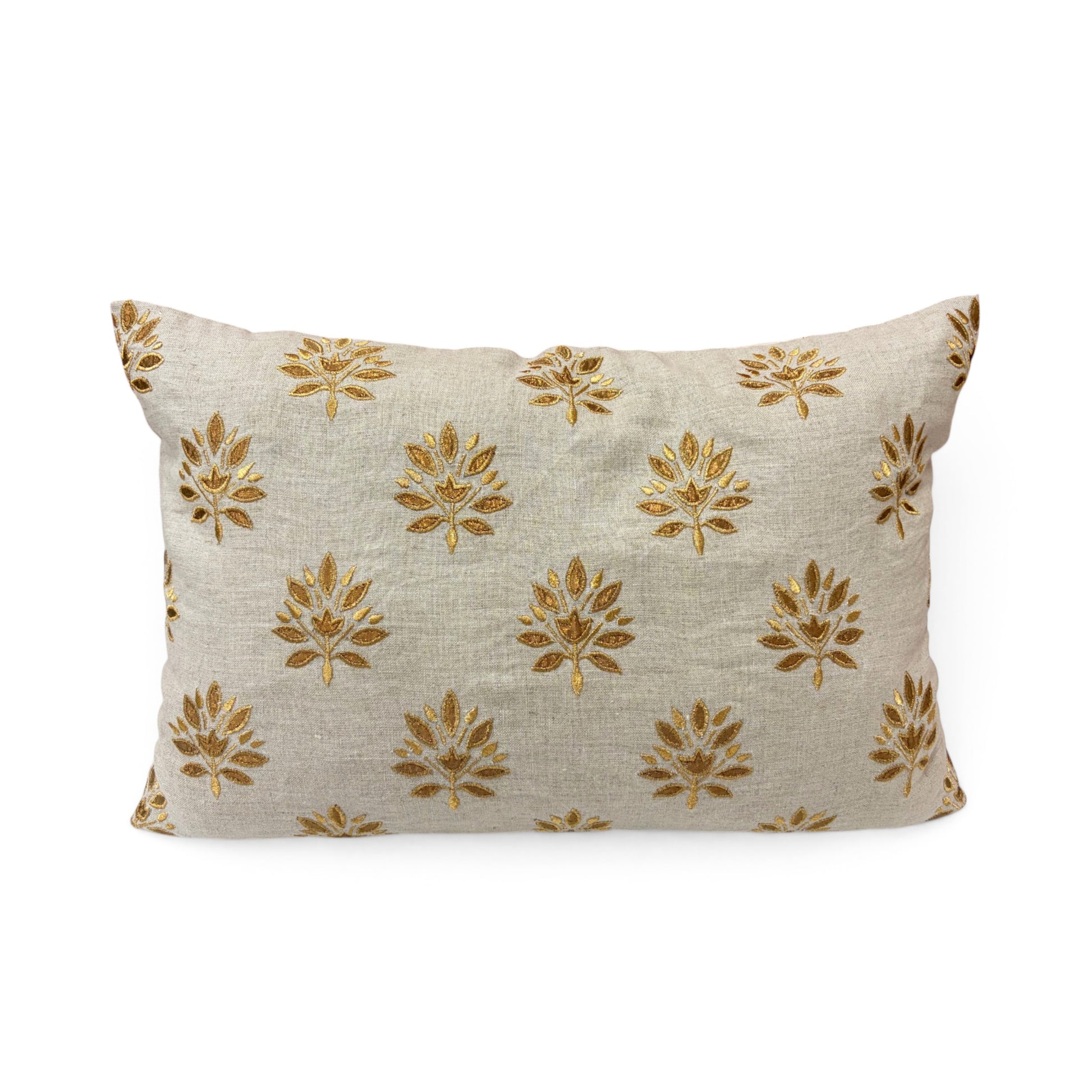 ZARI BAAG - Pure Linen Pillow Cover with Metallic Applique - 14x21 inches - Vliving