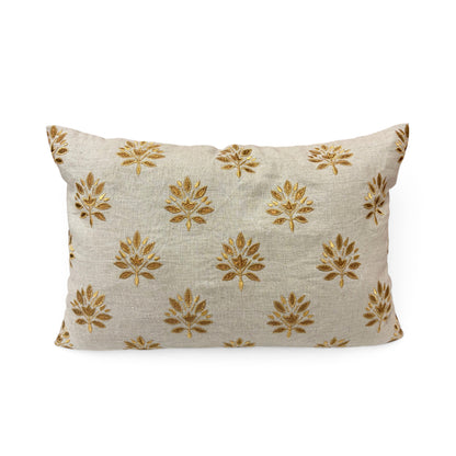 ZARI BAAG - Pure Linen Pillow Cover with Metallic Applique - 14x21 inches - Vliving