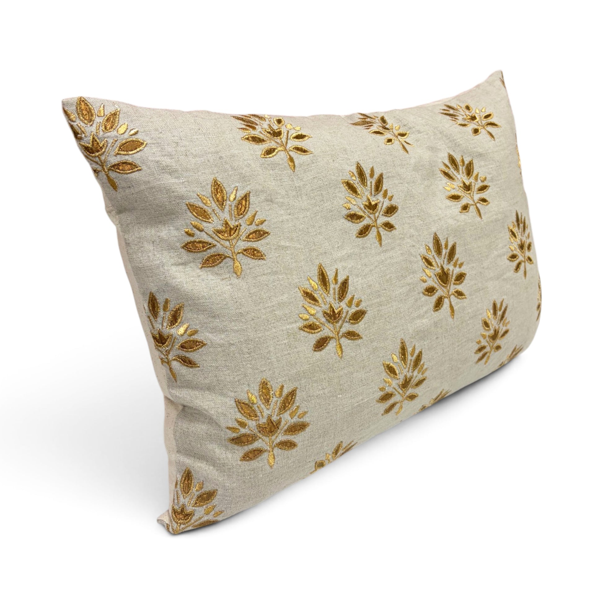 ZARI BAAG - Pure Linen Pillow Cover with Metallic Applique - 14x21 inches - Vliving