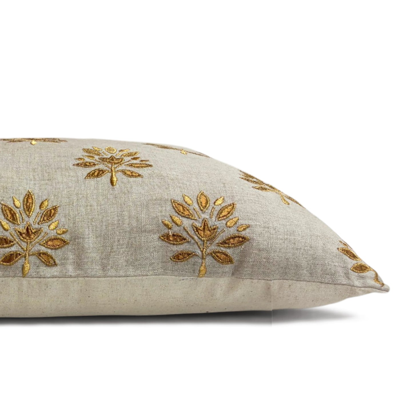 ZARI BAAG - Pure Linen Pillow Cover with Metallic Applique - 14x21 inches - Vliving