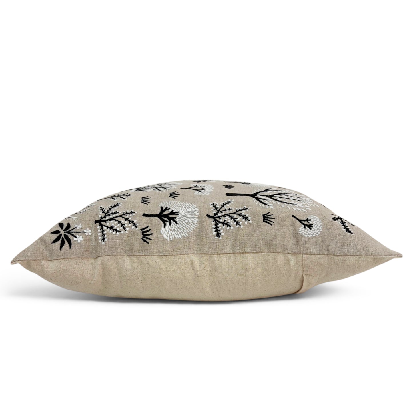 FROSTED FOREST - Pure Linen Pillow Cover with White & Black Embroidery - 18x18 inches