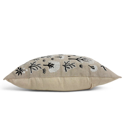 FROSTED FOREST - Pure Linen Pillow Cover with White & Black Embroidery - 18x18 inches
