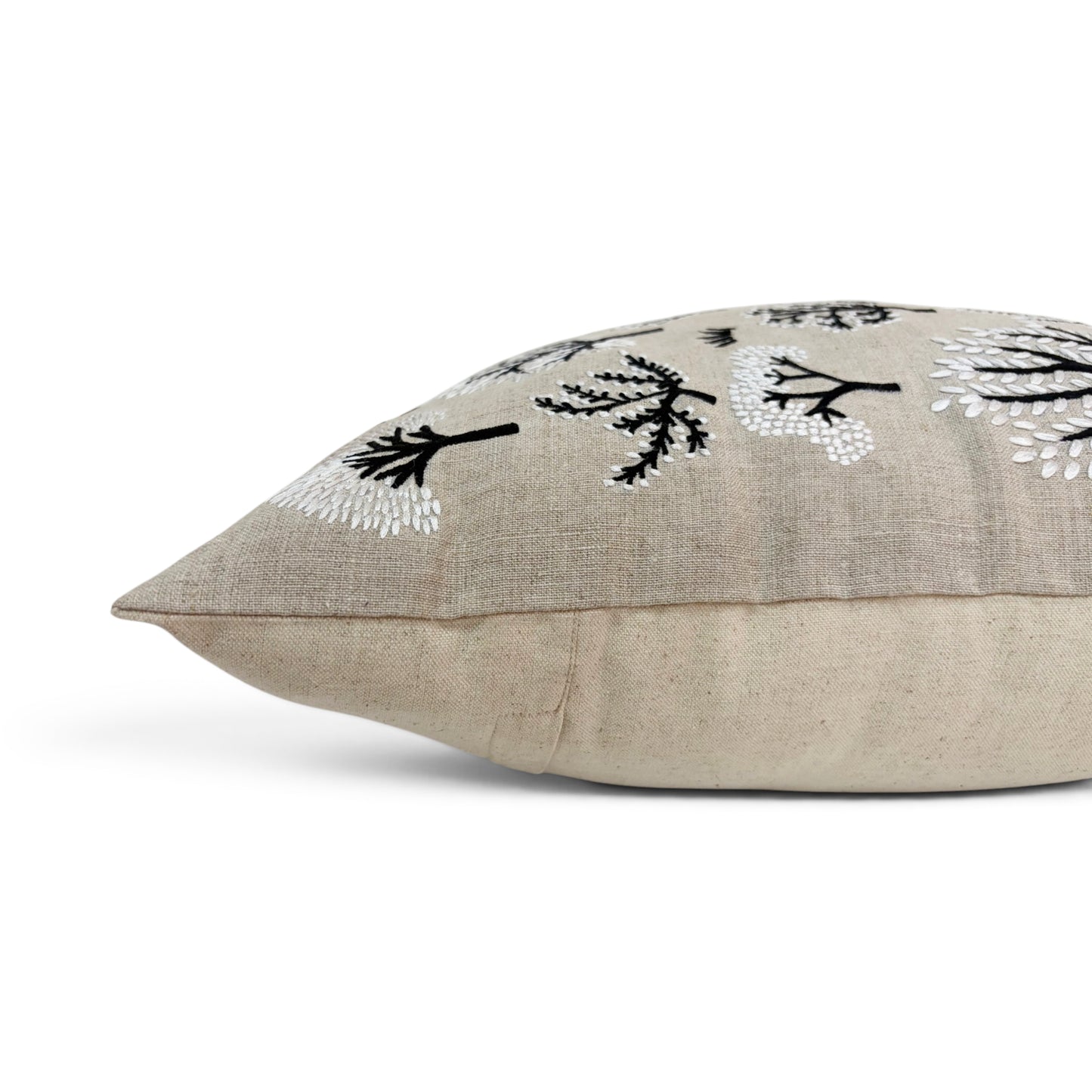 FROSTED FOREST - Pure Linen Pillow Cover with White & Black Embroidery - 18x18 inches