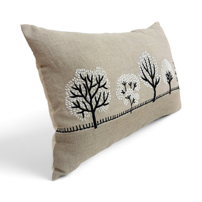 FROSTED FOREST - Pure Linen Pillow Cover with White & Black Embroidery - 14x21 inches