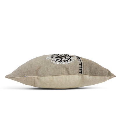 FROSTED FOREST - Pure Linen Pillow Cover with White & Black Embroidery - 14x21 inches