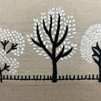 FROSTED FOREST - Pure Linen Pillow Cover with White & Black Embroidery - 14x21 inches