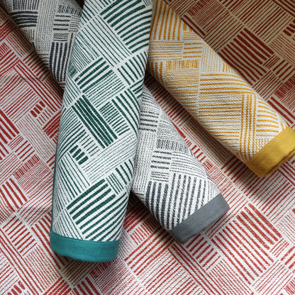 Modern Retro Aqua Green Cotton Rug | Stripe Print | Mid-Century Modern