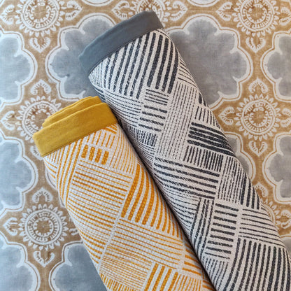 Modern Retro Mustard Yellow Cotton Rug | Stripe Print | Mid-Century Modern