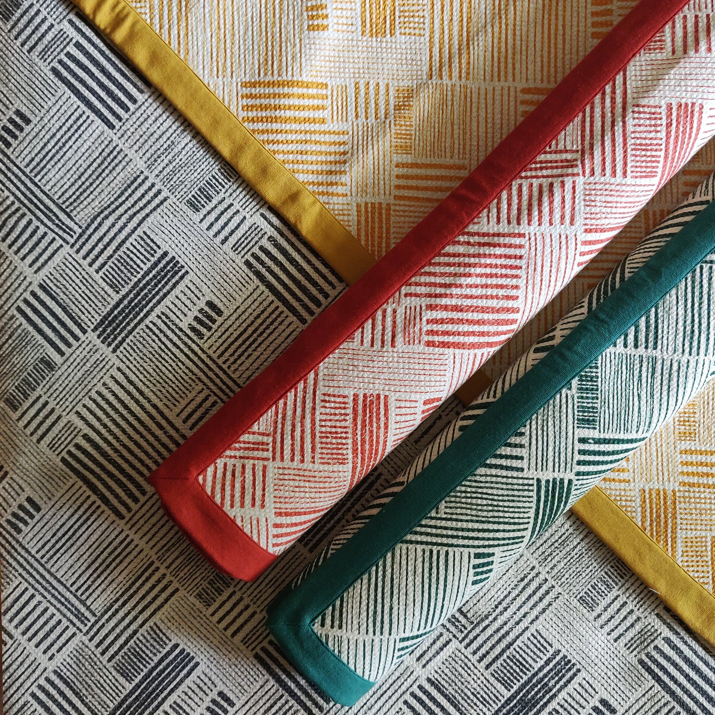 Modern Retro Terracotta Cotton Rug | Stripe Print | Mid-Century Modern