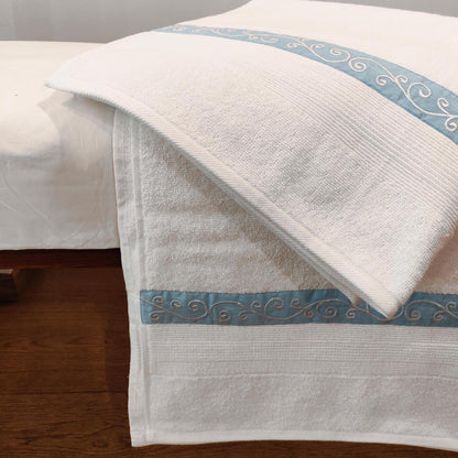 Swirl Embroidery white organic cotton Bath towels, sizes available