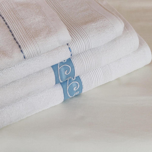 Swirl Embroidered White Cotton Bath Towels | 500 GSM | Face, Hand & Bath Sets