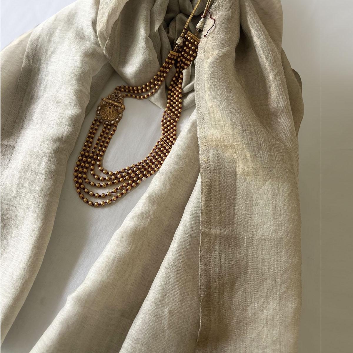 Off White and gold fine wool and zari scarf, reversible stole