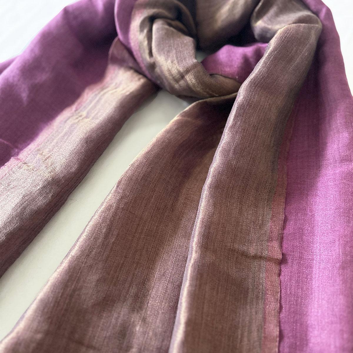 Dark Pink and gold fine wool and zari scarf, reversible stole