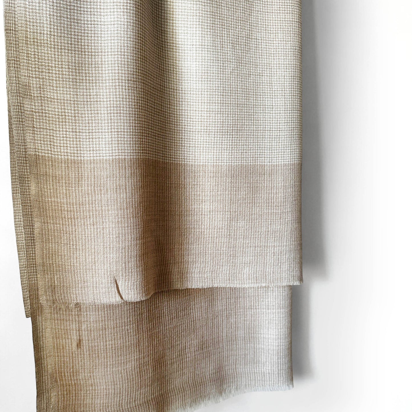 CHECK fine wool blend scarf for men, beige and off white colour, reversible, gift for men