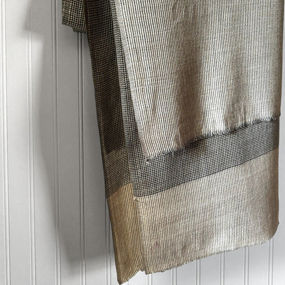 CHECK fine wool blend scarf for men, beige and black colour, reversible, gift for men