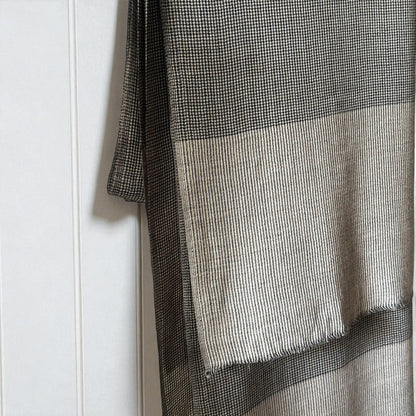 CHECK fine wool blend scarf for men, beige and black colour, reversible, gift for men