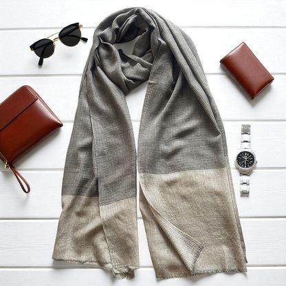 CHECK fine wool blend scarf for men, beige and black colour, reversible, gift for men