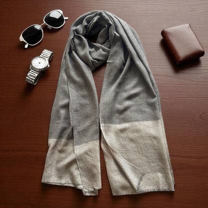 CHECK fine wool blend scarf for men, beige and black colour, reversible, gift for men