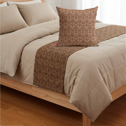 IKAT PRINT - Brown colour cotton Bed runner set - King / Queen / Twin Size - Vliving